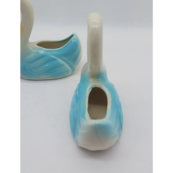 Lovely MCM Pair Set 2 Swan Planters Yellow Blue Pink Ceramic Mid Century Vintage - Picture 4 of 13